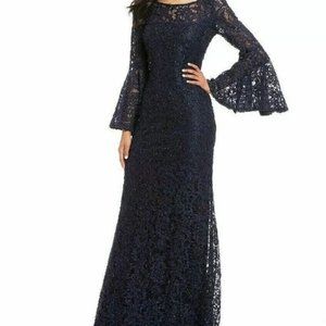 Calvin Klein Lace Ball Gown with Bell Sleeves